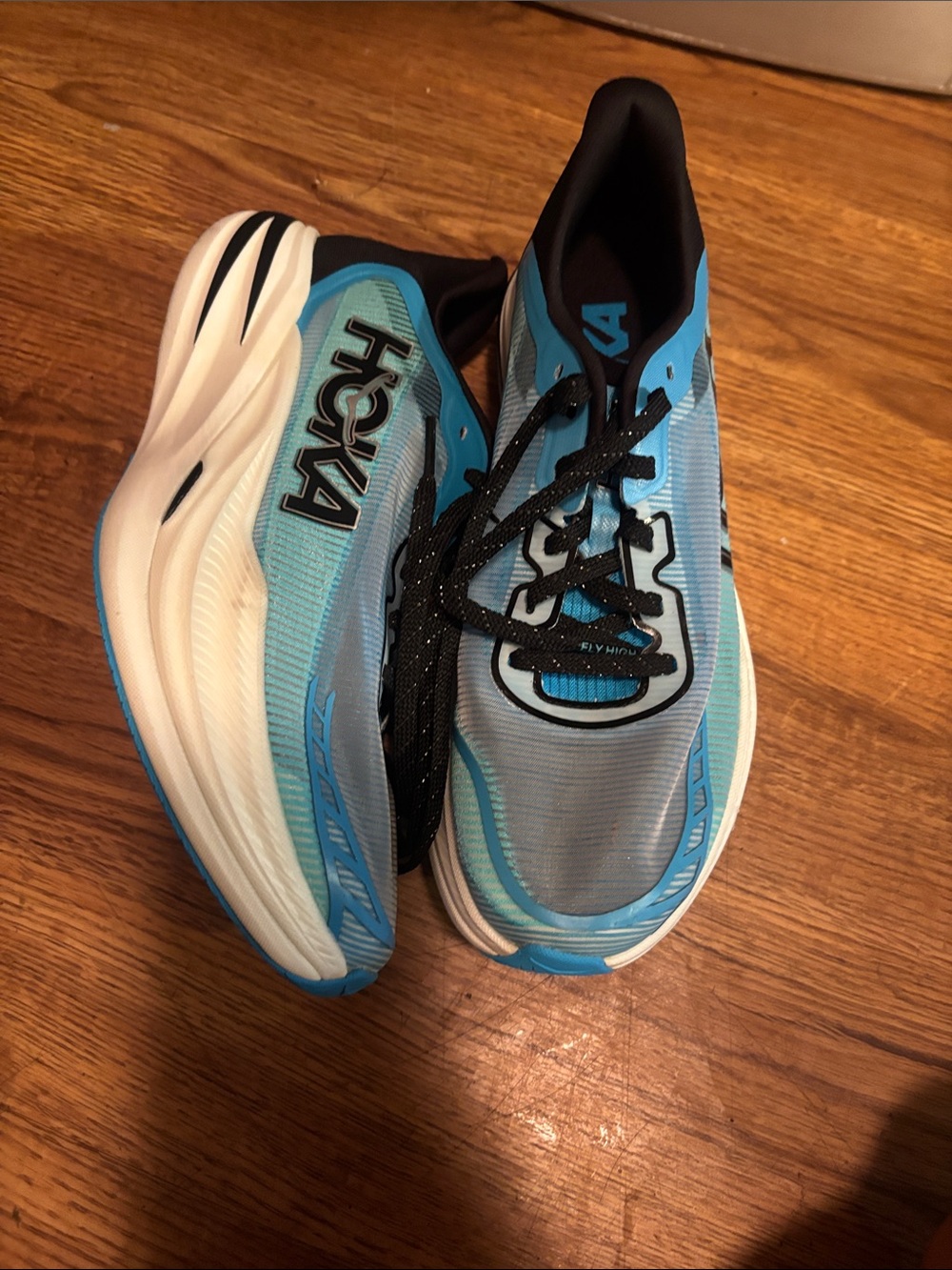Hoka woman  Light Blue and White Athletic Running Shoes